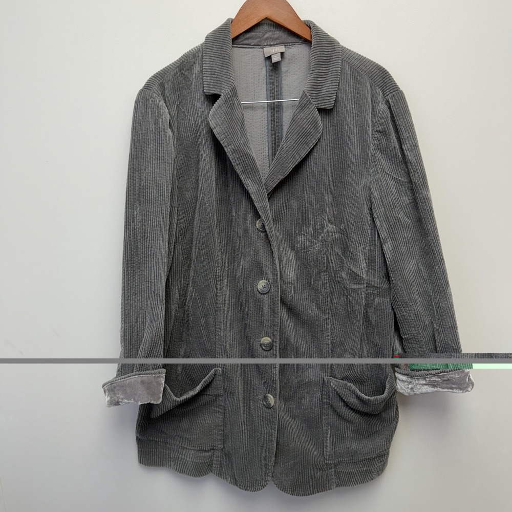J. Jill Gray Corduroy Velvet Blazer Jacket XL Button Front Pockets Collared